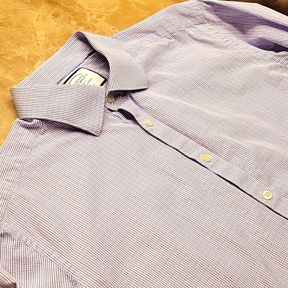 CHARLES TYRWHITT Extra Slim Fit Micro Plaid Long-sleeved Button-down Shirt,17/35 - Picture 7 of 13